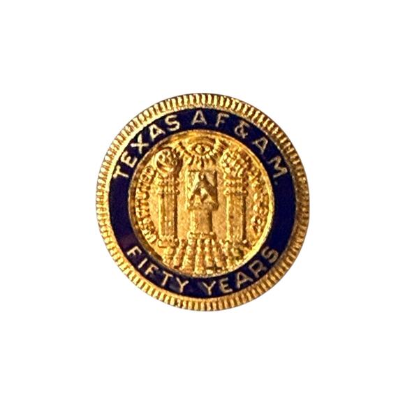 VTG Masonic Pin Grand Lodge Texas A.F. & A.M. Masons 50 yrs 10k Plate - Picture 2 of 6